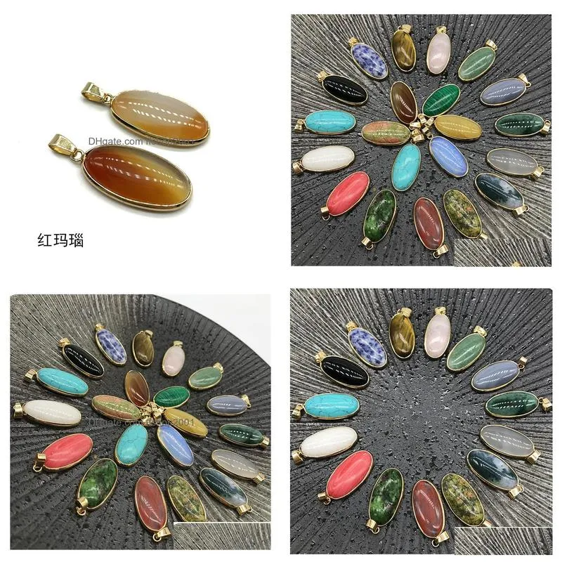 rose quartz opal tigers eye natural stone pendulum oval charms pendants for necklace earrings jewelry making