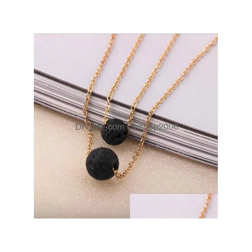 4 styles natural black lava stone necklace silver gold color heart aromatherapy essential oil diffuser necklace for women jewelry