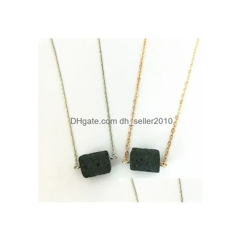 fashion silver gold color prism lava stone necklace volcanic rock aromatherapy essential oil diffuser necklace for women jewelry