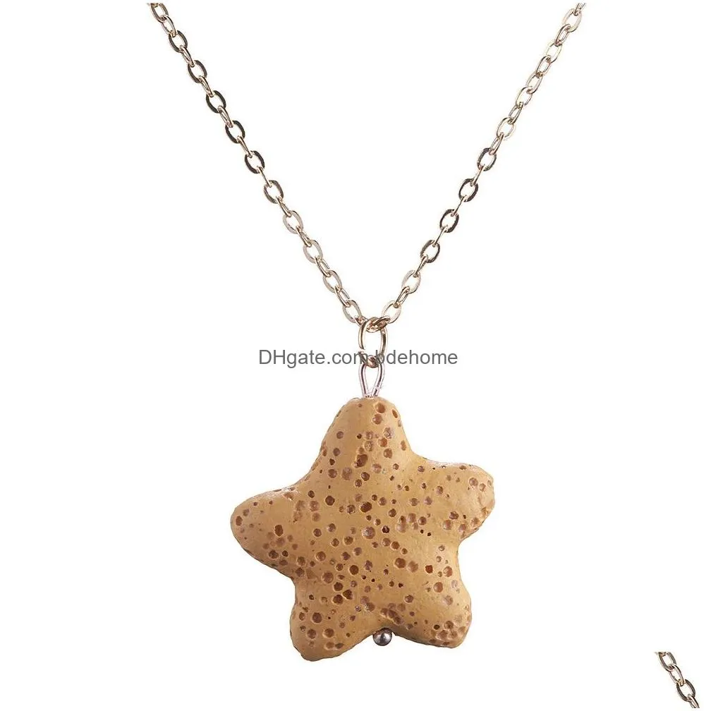 fashion gold plated star lava stone necklace aromatherapy essential oil diffuser necklace for women jewelry