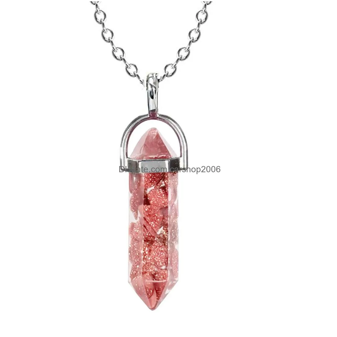 hexagonal crystal opal pink purple quartz turquoise natural stone pendant chakra necklace for women jewelry