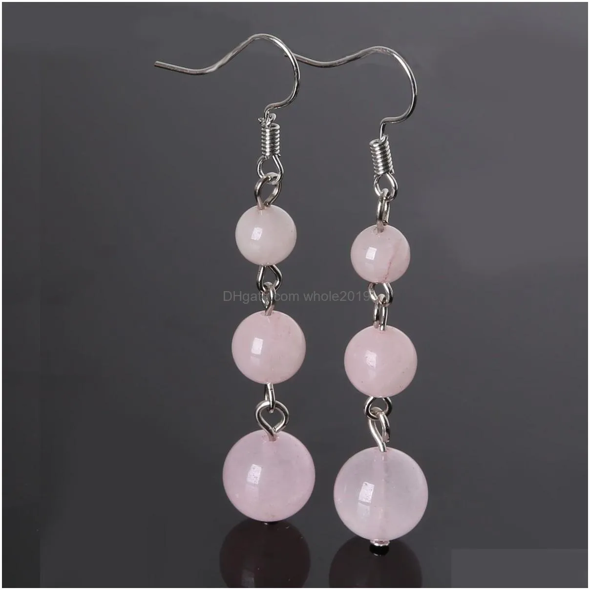 natural stone 6mmadd8mmadd10mm earrings for women amethys tiger eye rose quartz beads dangle long lady earrings jewelry