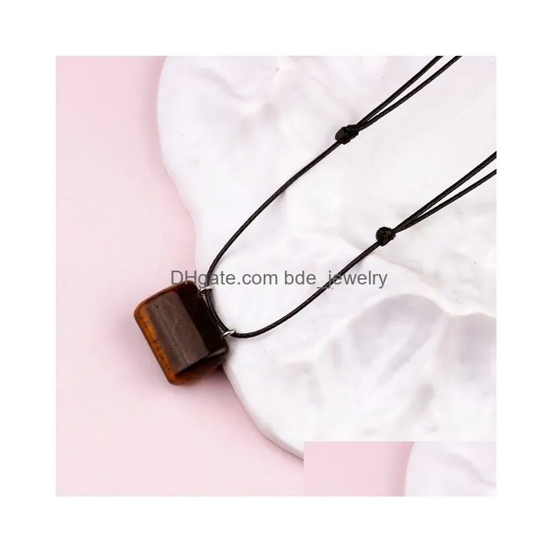 natural stone mini bag necklace amethyst rose quartz crystal pendant adjustable necklaces men women jewelry gift