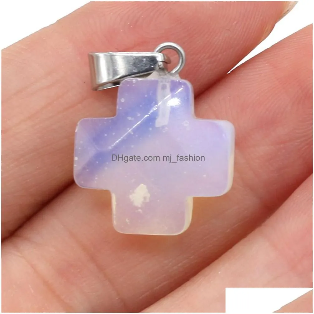 natural stone 16x20mm cross rose quartz lapis lazuli turquoise opal crystal pendant charms diy for necklace earrings jewelry making