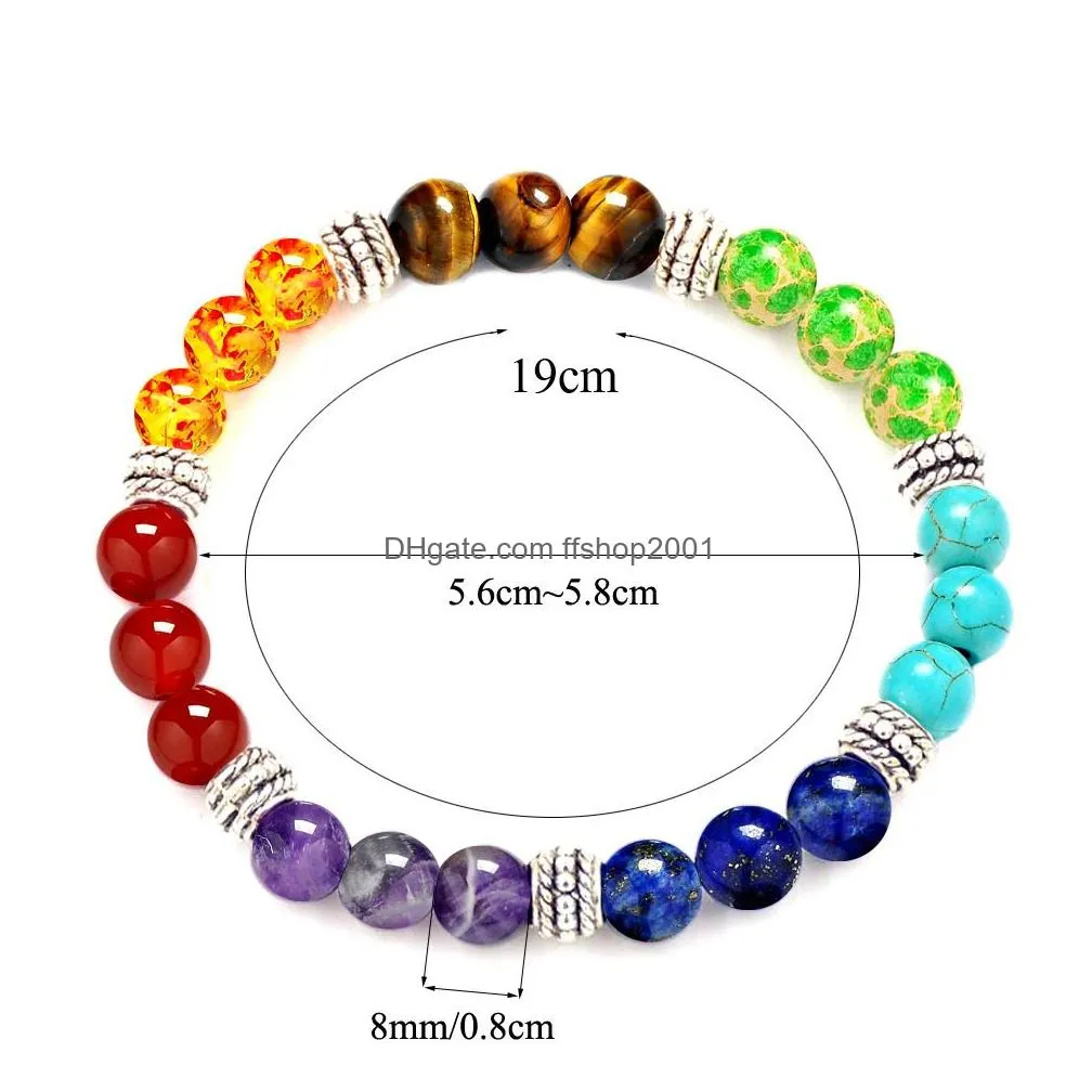 multicolor 7 chakra healing balance beads bracelet yoga life energy natural stone bracelet women men casual jewelr