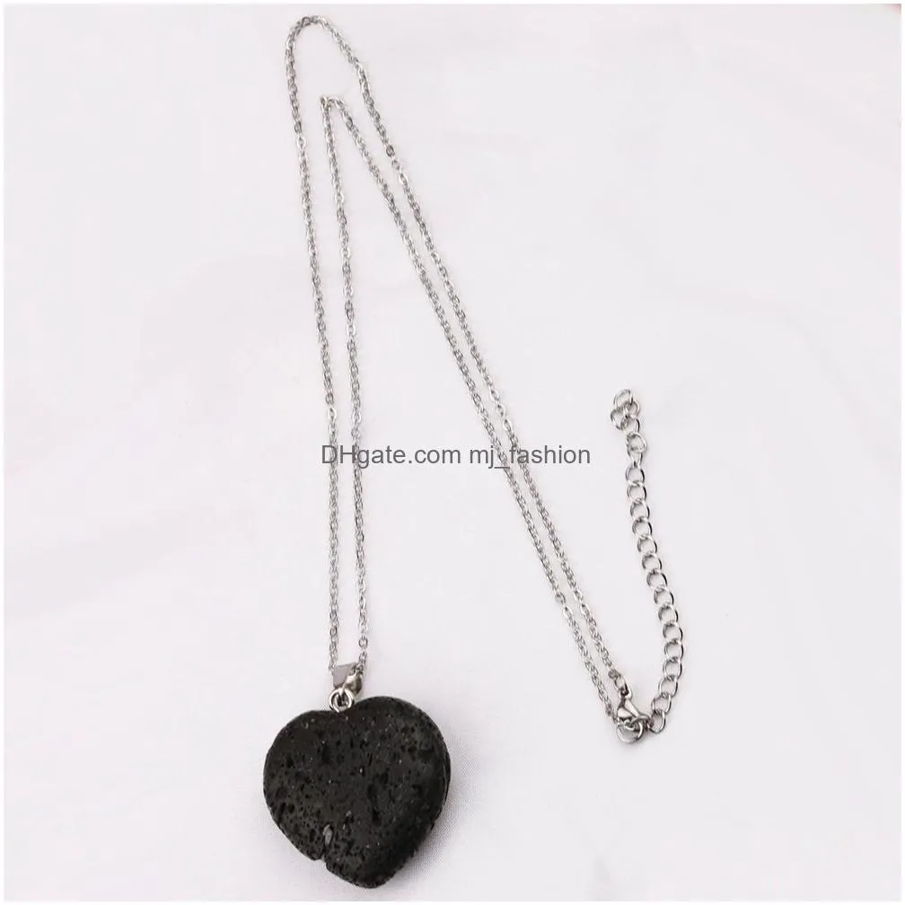 black lava stone 30mm heart necklace aromatherapy essential oil perfume diffuser pendant necklaces women men jewelry