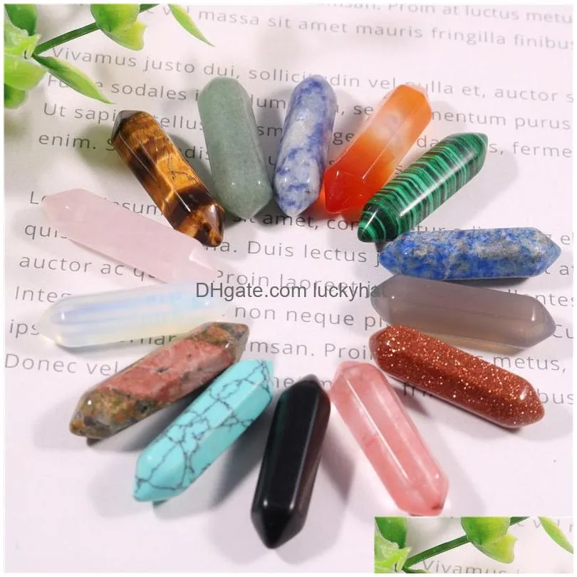 natural stone hexagon prism charms rose quartz tigers eye opal pendants accessories chakras gem stone fit earrings necklace making