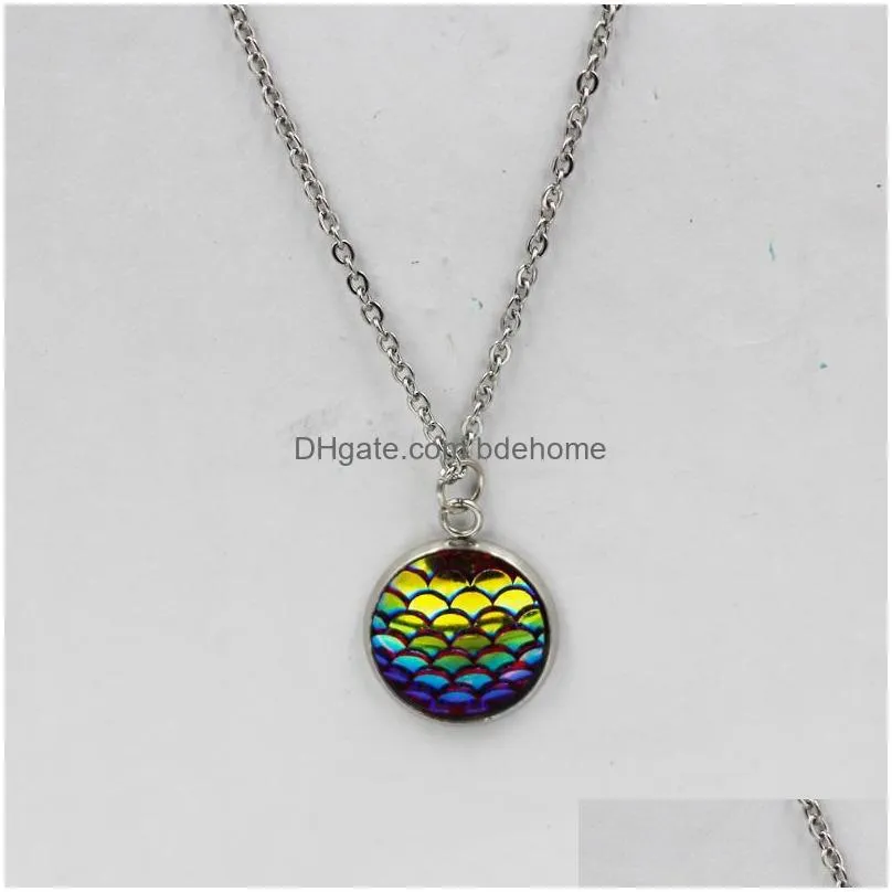 fashion drusy druzy necklaces 16mm mermaid scale pendant stainless steel necklace silver plated fish scale for women lady jewelry