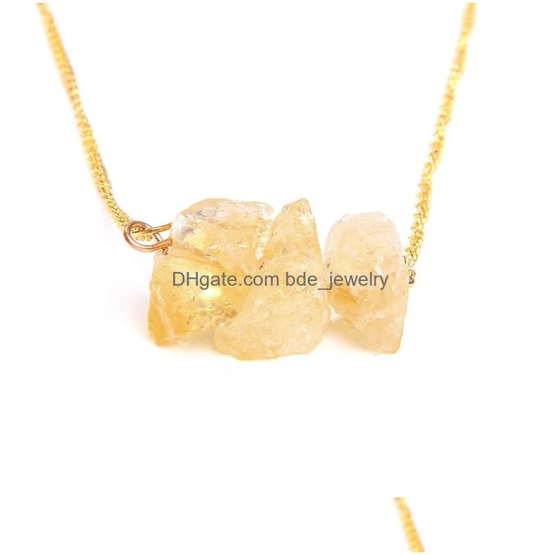 natural raw stone necklaces for women girl geometric crystal pendant gold color chain quartzs citrines balance exquisite jewelry