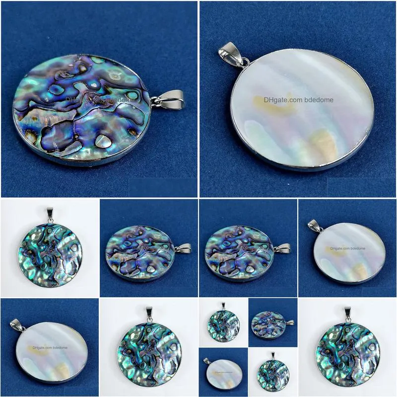 circle round pendant abalone natural blue green paua shell peacock abalone ocean resort gift 5 pieces