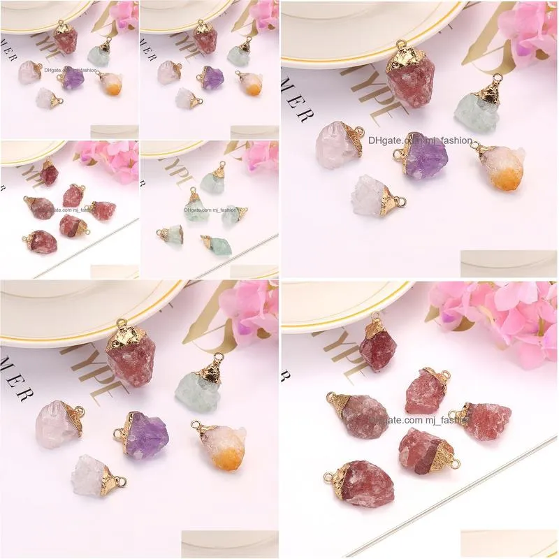 natural crystal irregular rough stone pendants charms rose quartz amethyst pendant for necklace jewelry