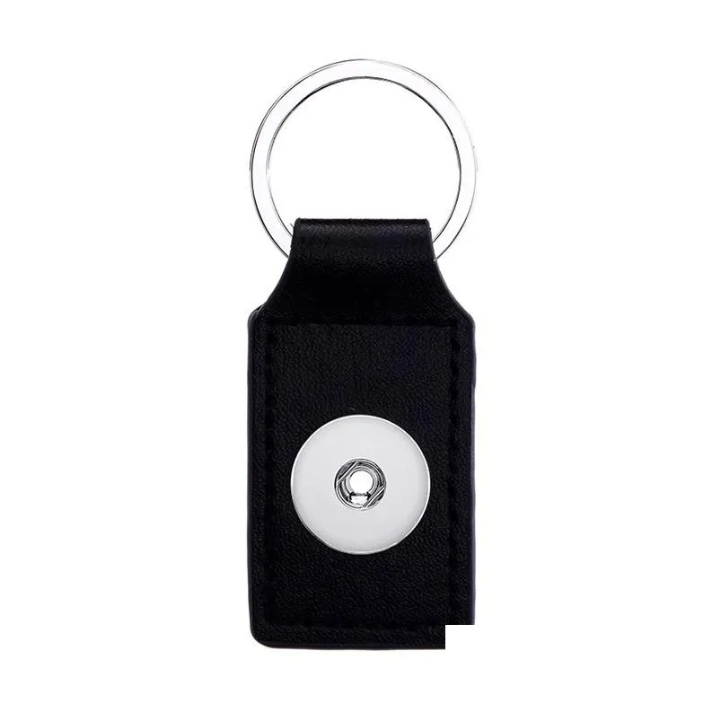 square leather keychain jewelry 18mm snap buttons key ring chain fit snaps jewelry keyring