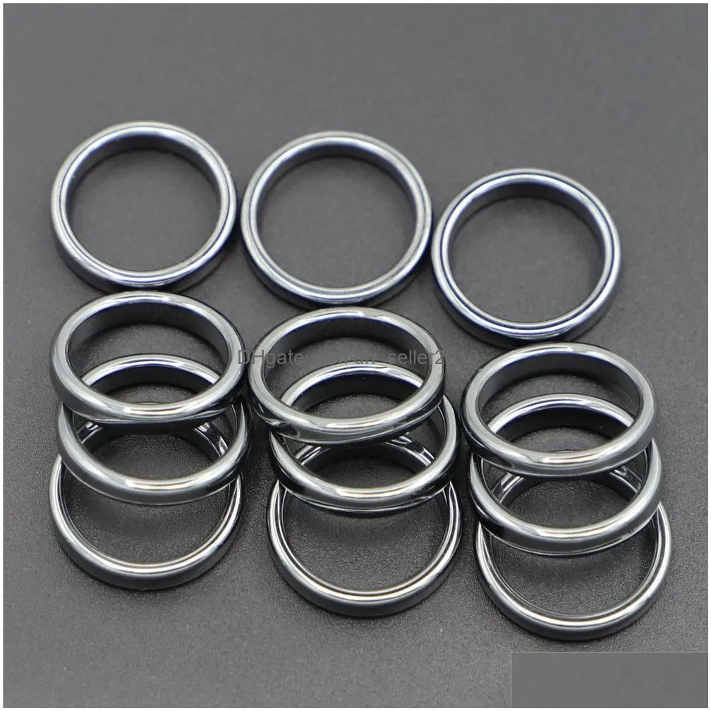 fashion 4mm hematite rings flat arc gallstone couple non-magnetic relieve anxiety uni chakra energy jewelry gift