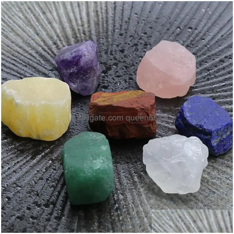 7pcs/set reiki natural stone irregular rock quartz 7 chakra energy healing stone reiki symbol decoration