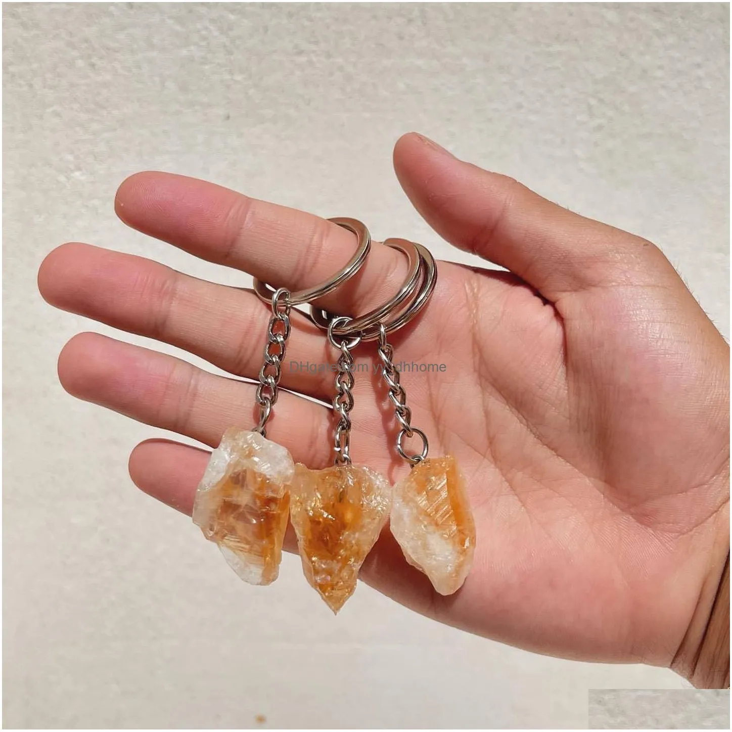 natural raw ore key chain ring gem quartz citrine amethyst irregular stone keyring keychian diy jewelry making accessorie
