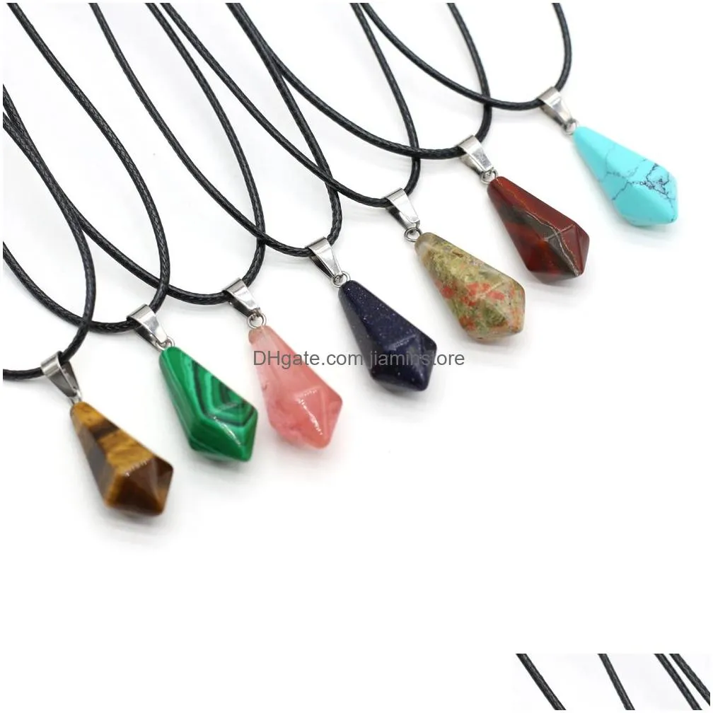 natural stone tiger eye stone turquoise opal pendant necklaces for women reiki heal crystal pendulum charms necklace