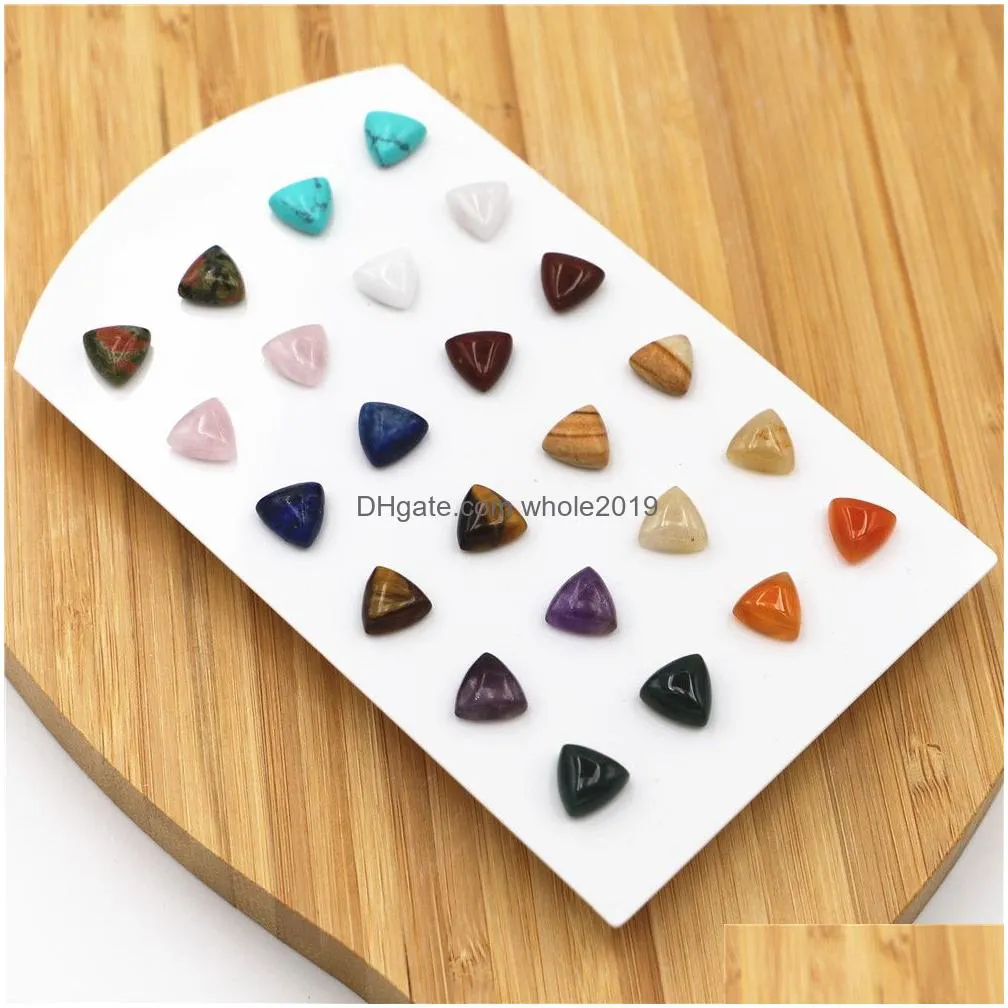new simple trendy geometric 10x10mm natural stone rose quartz stud earrings triangle mix color for women fashion cute small wholesale