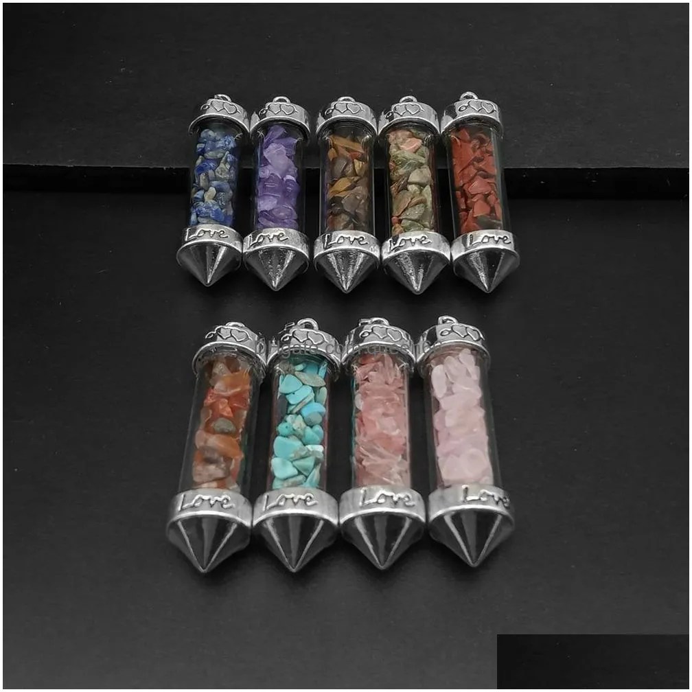 glass gravel wishing bottle pendant charms seven chakra divination dowsing cone point pendants for necklace jewelry