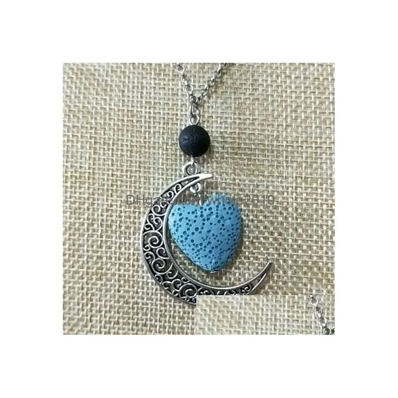 fashion heart love lava stone moon necklace volcanic rock aromatherapy essential oil diffuser necklace for women jewelry