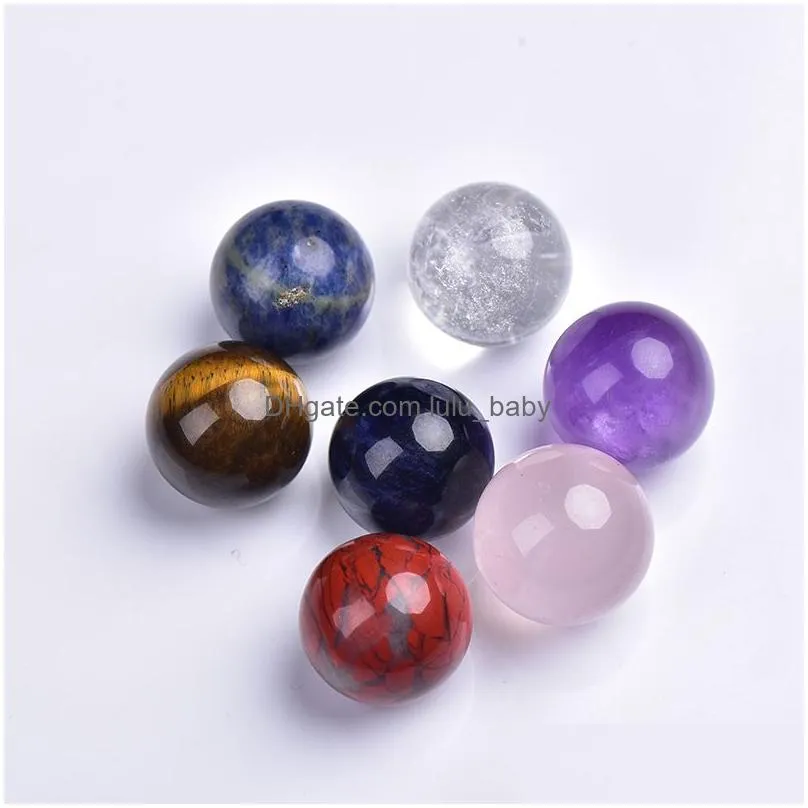 20mm natural stone loose beads ornaments amethyst rose quartz turquoise agate 7chakra diy non-porous round ball beads yoga healing guides