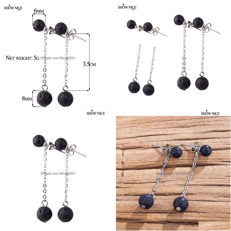 6mm 8mm lava stone long earrings necklace diy aromatherapy essential oil diffuser dangle earings jewelry women