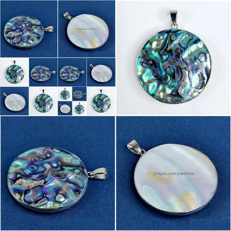 circle round pendant abalone natural blue green paua shell peacock abalone ocean resort gift 5 pieces