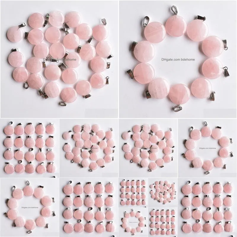 natural stone charms round shape rose quartz pendants chakras gem stone fit earrings necklace making assorted