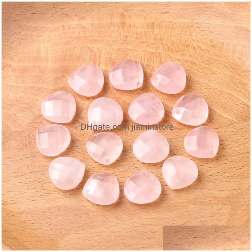 natural crystal stone triangular water drop shape rose quartz obsidian pendant for diy chakra necklace jewelry accessories