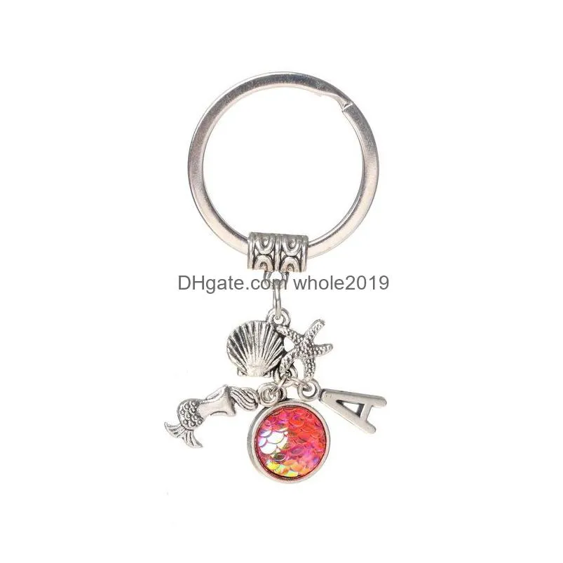 fashion drusy druzy key rings mermaid scale shell starfish pendant keychain fish scale shimmery key chain for women lady jewelry