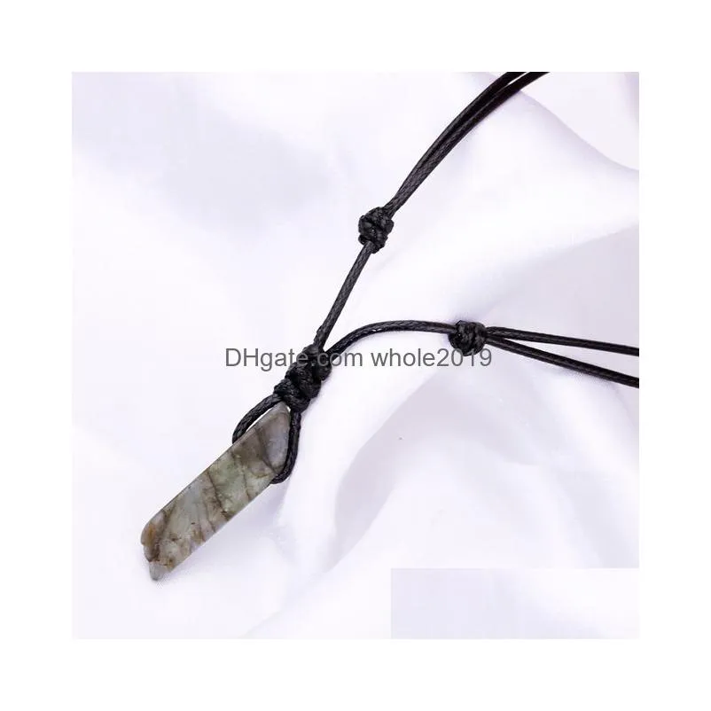 natural stone irregular rectangle pendant necklace amethyst tiger eye lapsi pink quartz crystal adjustable chain necklaces