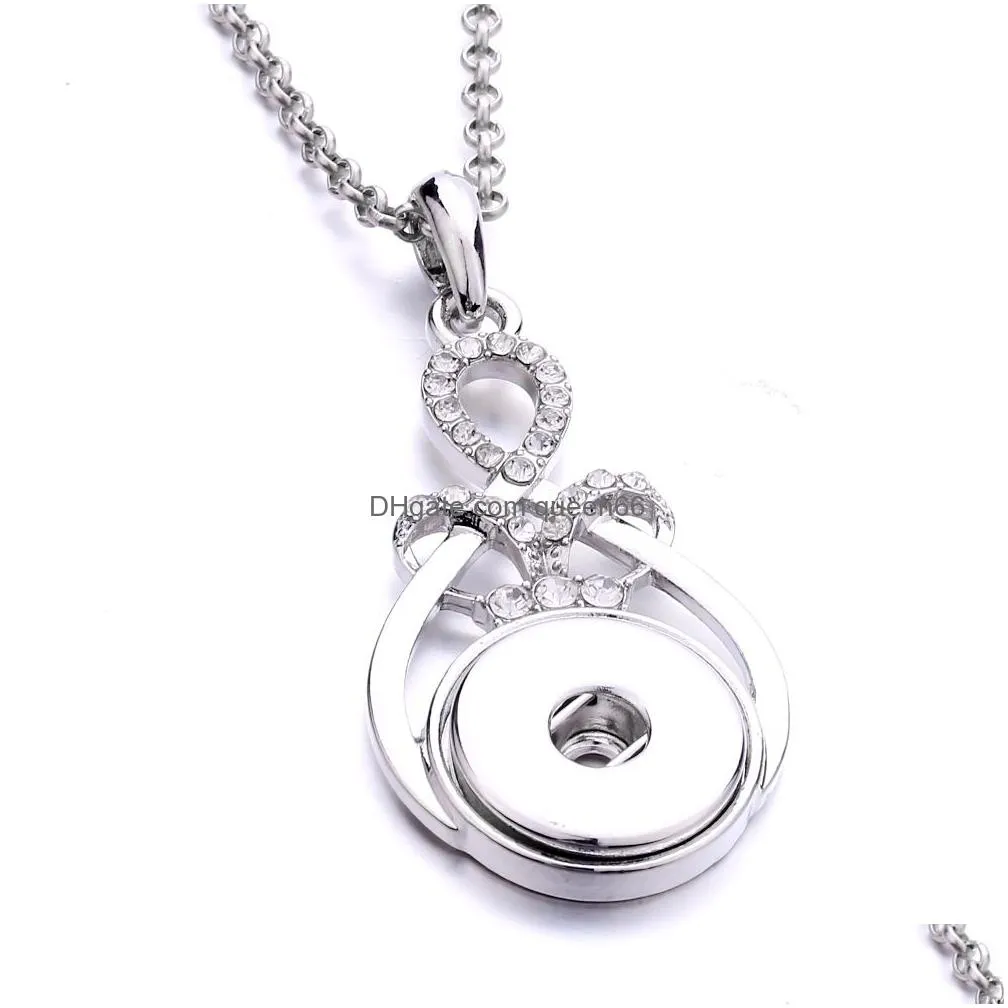 fashion heart crystal snap button necklace 18mm ginger snaps buttons charms with stainless steel chain necklaces for women jewelry