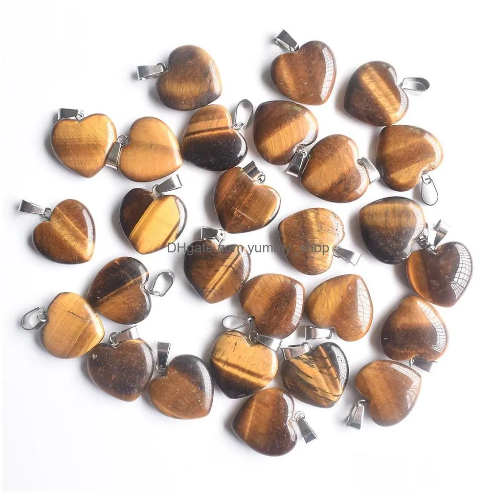 natural stone charms 20mm heart tigers eye rose quartz opal pendant pink crystal pendants chakras gem stone fit earrings necklace making