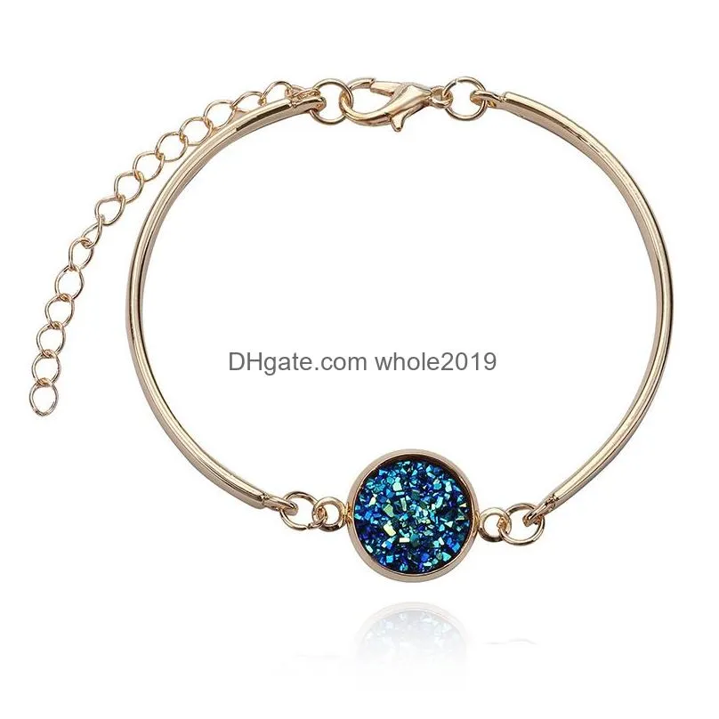fashion 12mm resin druzy drusy bracelet silver gold color imitate natural stone bangle bracelet for women jewelry