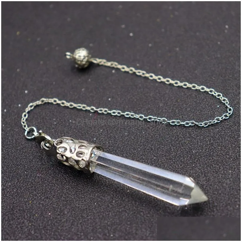 natural stone charms pendulum for dowsing divination hexagonal prism quartz bullet charms energy healing crystal reiki chakra ornament