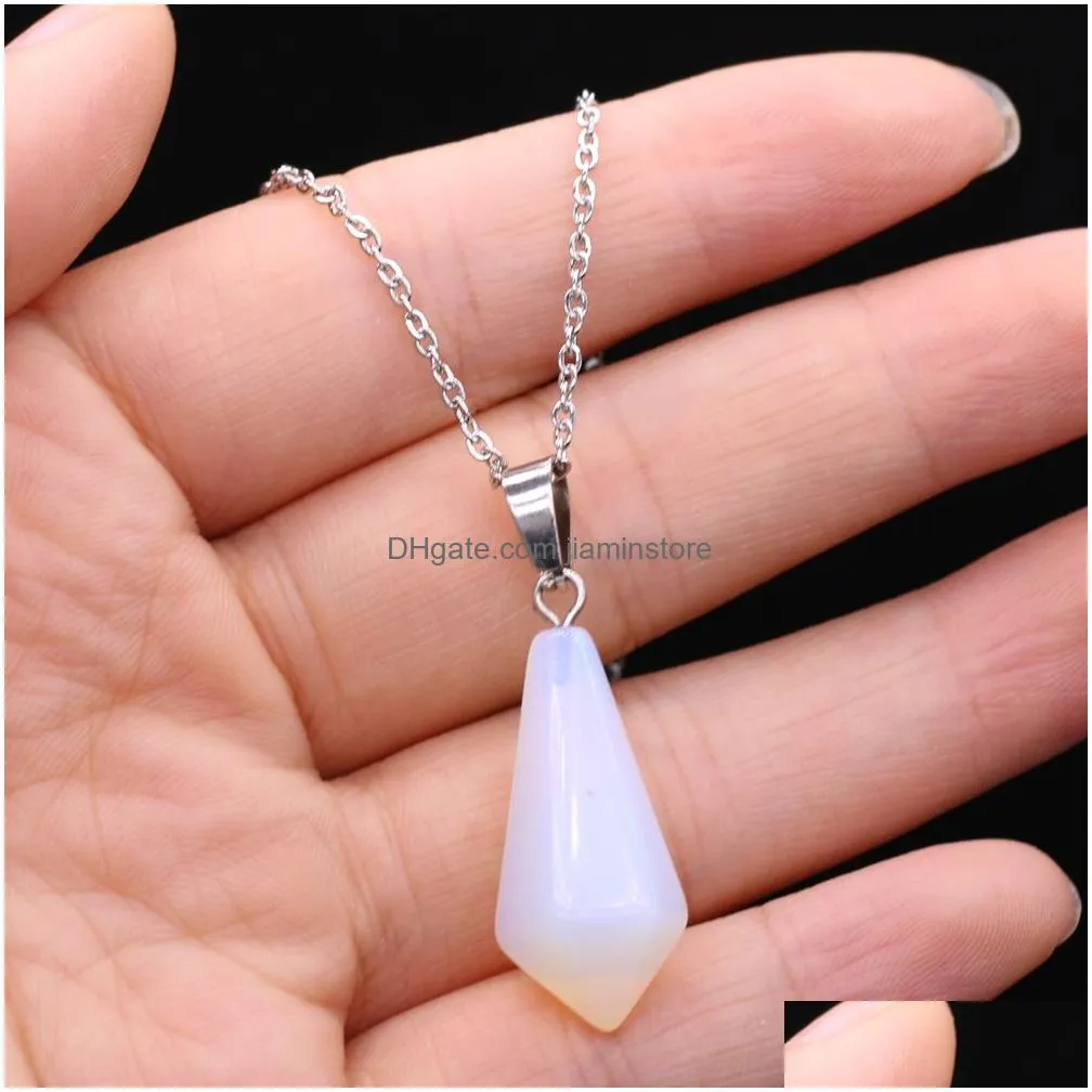 natural stone tiger eye stone turquoise opal pendant necklaces for women reiki heal crystal pendulum charms necklace