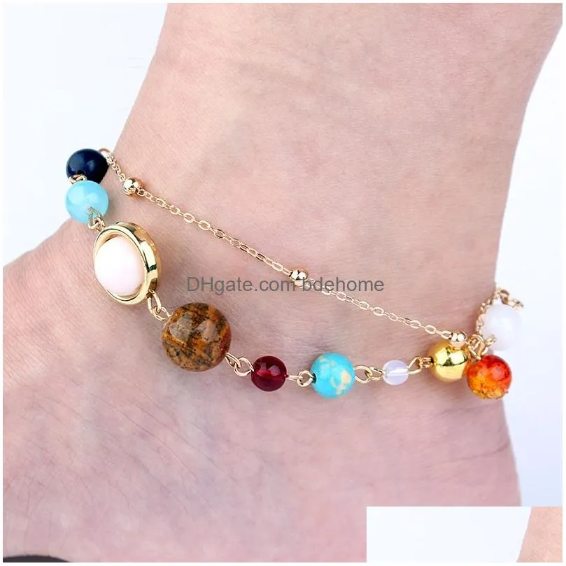 universe galaxy the eight planets in the solar system guardian star natural stone beads anklets for women jewlry