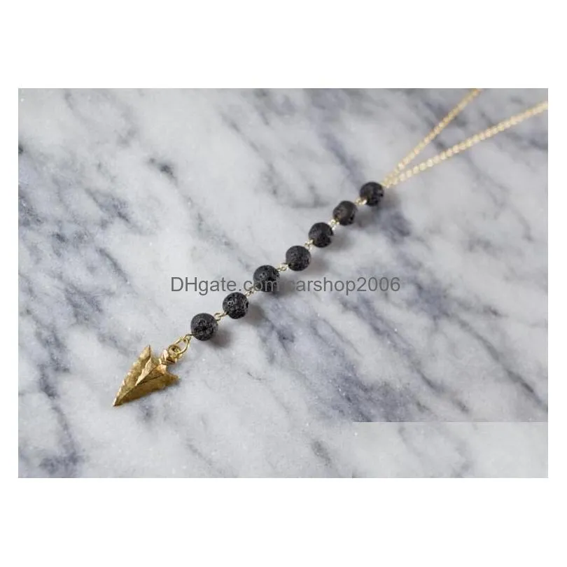4 styles natural black lava stone necklace silver gold color heart aromatherapy  oil diffuser necklace for women jewelry