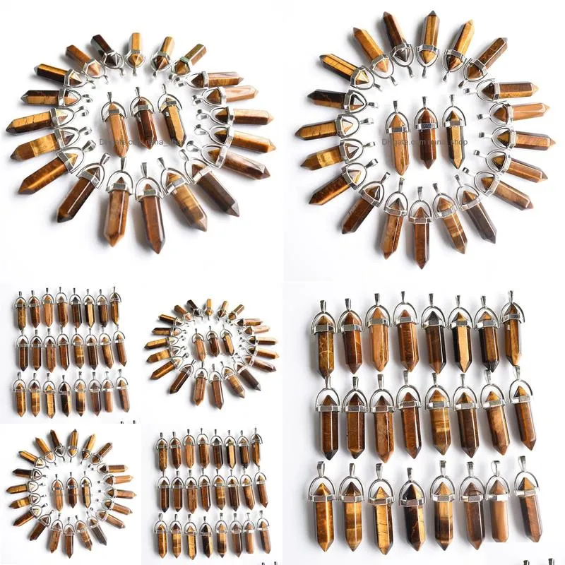 natural stone charms tiger eye bullet shape charms point chakra pendants for jewelry necklace earrings making