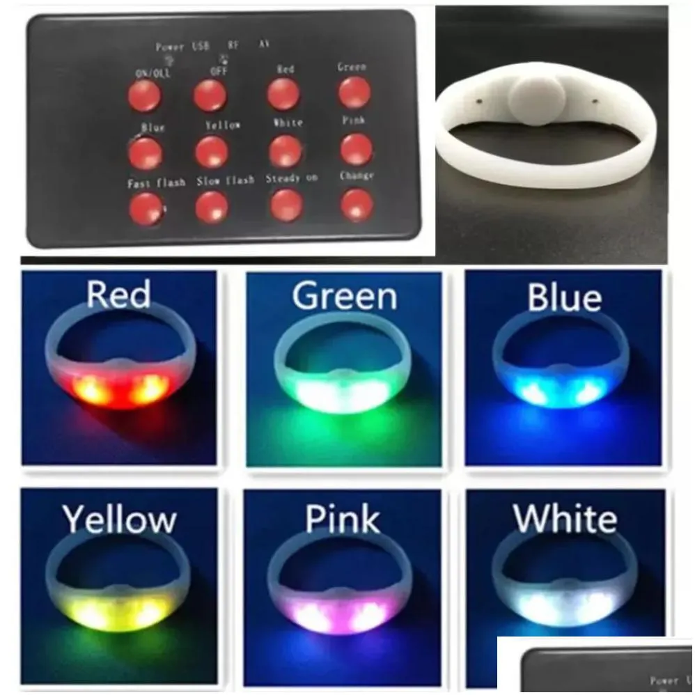 party gift led color changing silicone bracelets wristband with 12 keys 200 meter remote control flashing light glowing wristbands for party clubs concerts