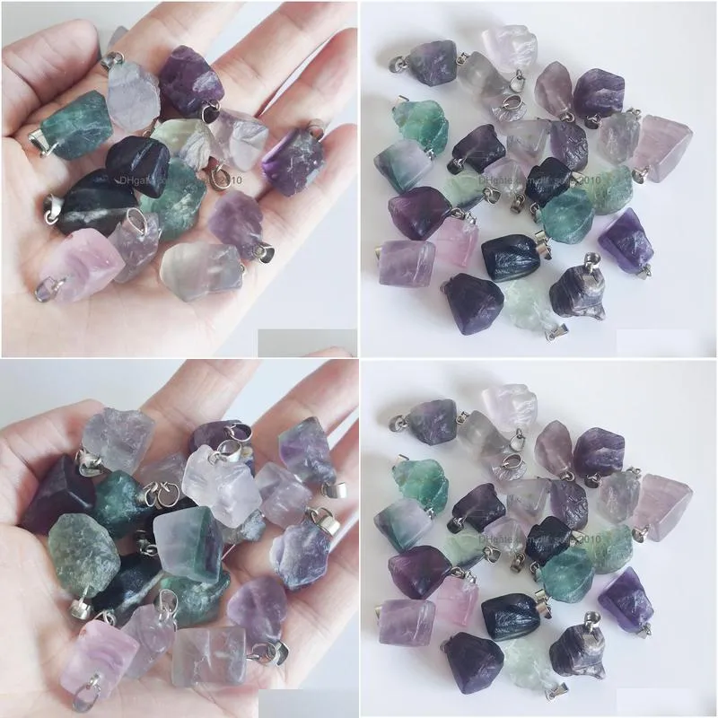 natural stone fluorite charms quartz chakras crystal pendant charms for diy jewelry making necklace