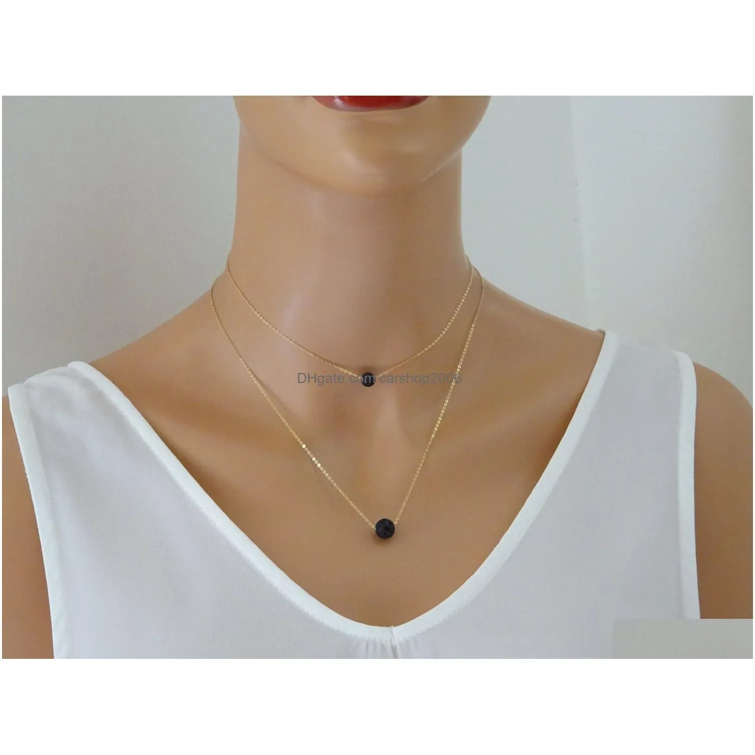 4 styles natural black lava stone necklace silver gold color heart aromatherapy essential oil diffuser necklace for women jewelry