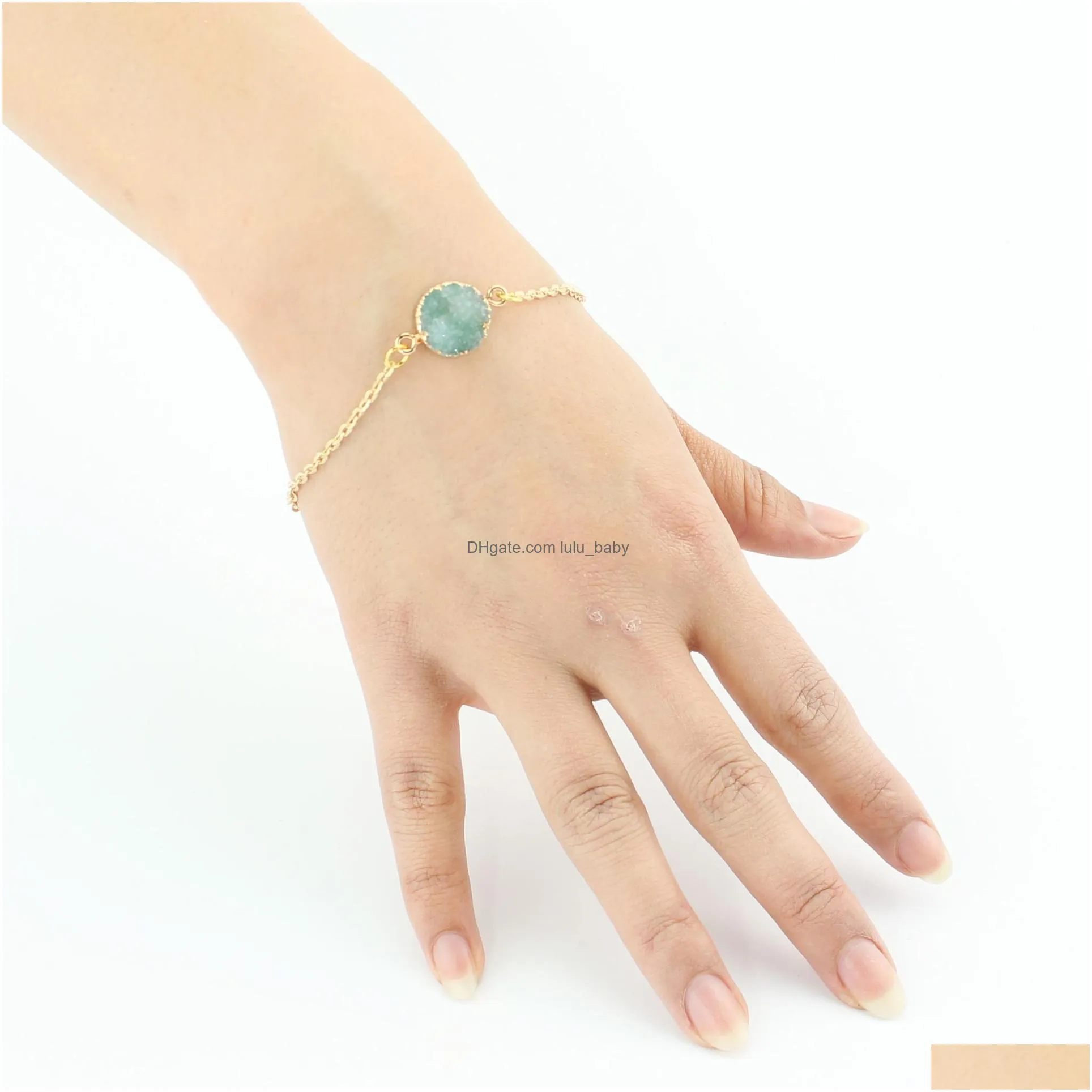 fashion druzy drusy bracelet gold plated oval irregular 6color imitate natural stone bracelet bangle for women jewelry