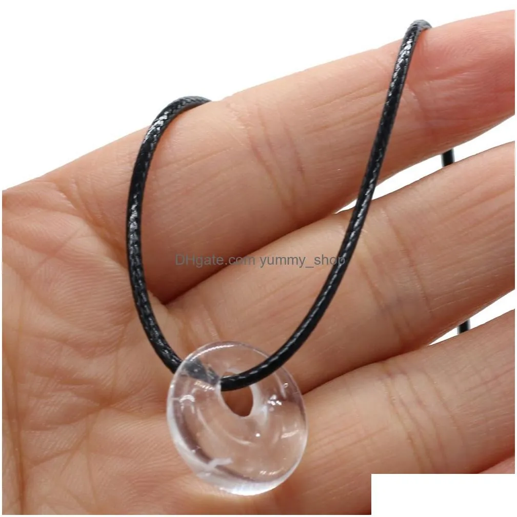 natural stone 18mm peace buckle tiger eye stone turquoise opal quartz crystal pendant necklaces for women reiki heal crystal pendulum charms leather rope