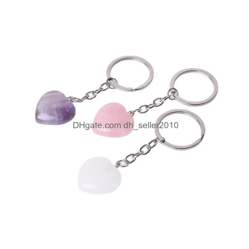 natural stone 20mm heart keyring keychain accessories cute door car keychains for girls couple key chain ring holder