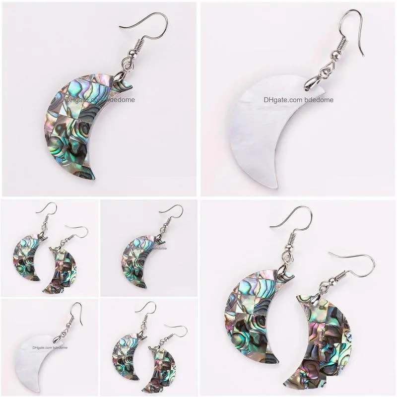 moon dangle earring natural abalone paua sea shells nature handmade jewelry for women girls 5 pairs