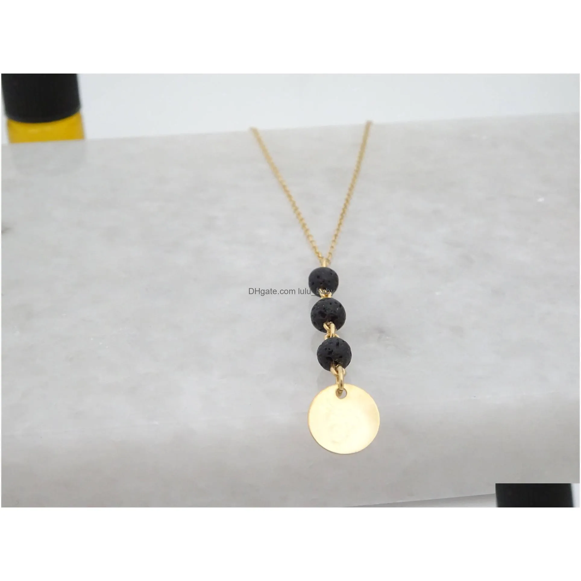natural black lava stone necklace cross leaf silver gold color heart aromatherapy essential oil diffuser necklace for women jewelry