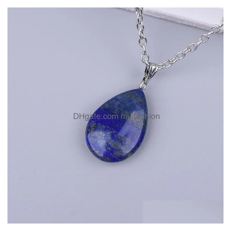 fashion women natural stone water drop shape turquoise opal druzy drusy pendant necklace with 50cm stainless steel chain