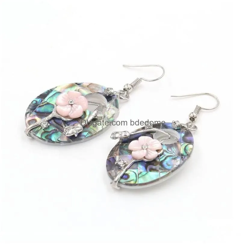 oval natural abalone shell pink flower earring sea shell island earrings chic boho jewelry 5 pairs
