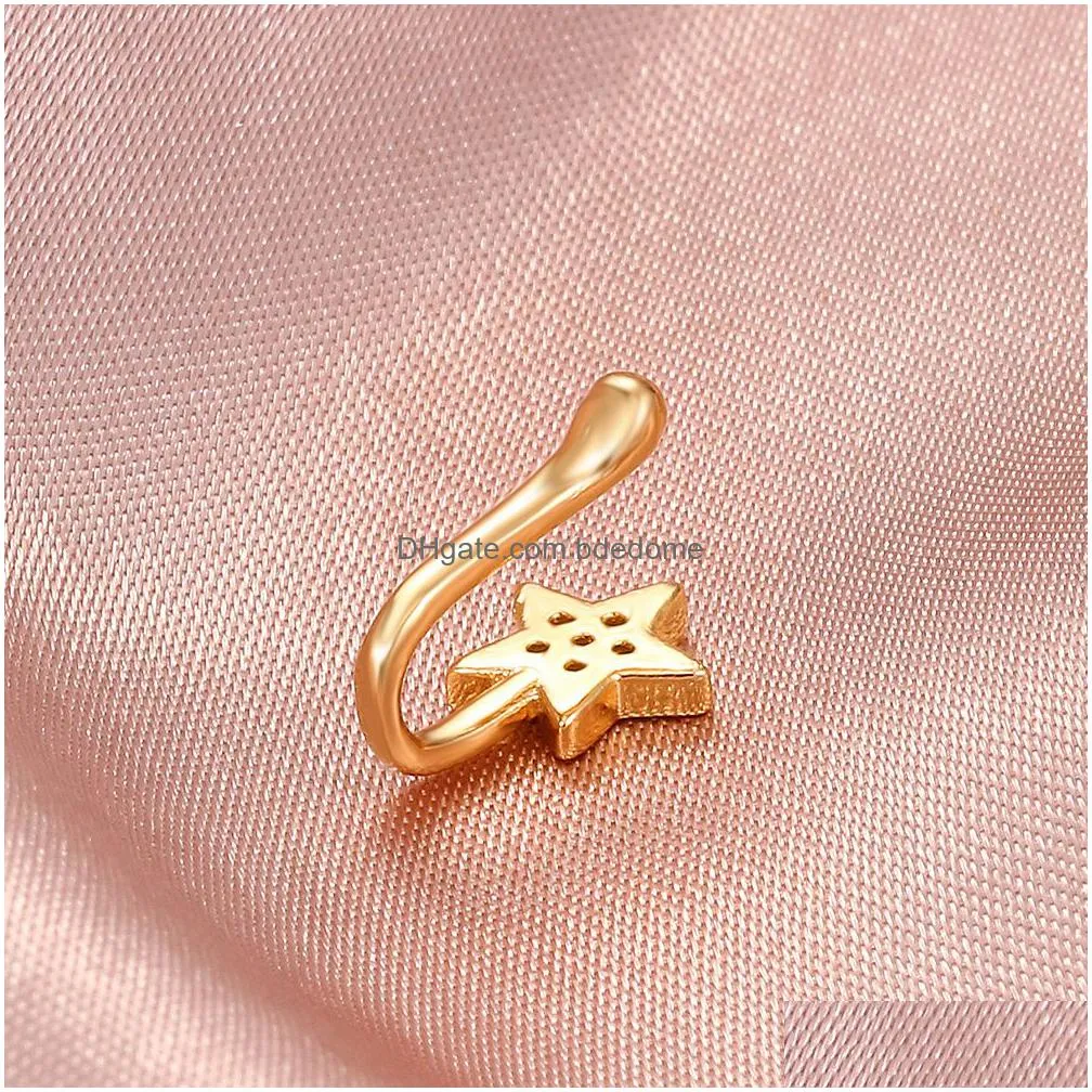 nose clips rings studs hoops for women non-piercing star crystal body jewlery u shape copper gold color wholesale 2023 new