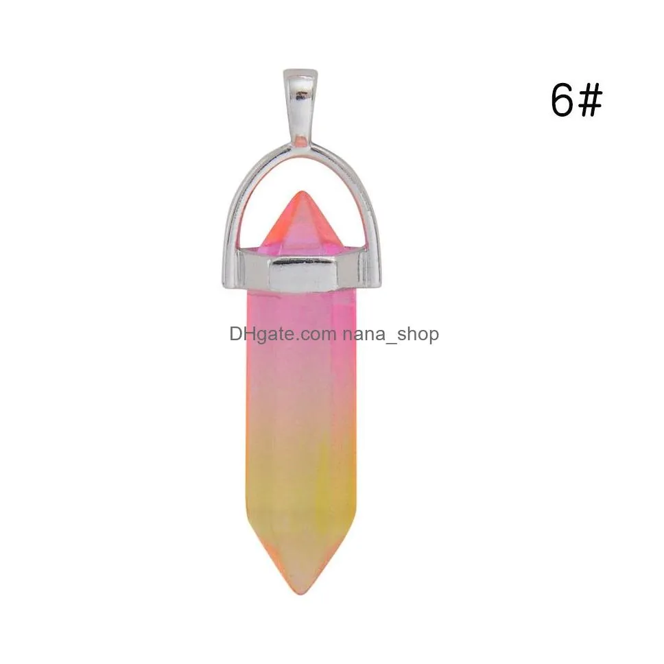 natural glass multicolored hexagonal column healing crystal chakra stone necklace for women jewelry